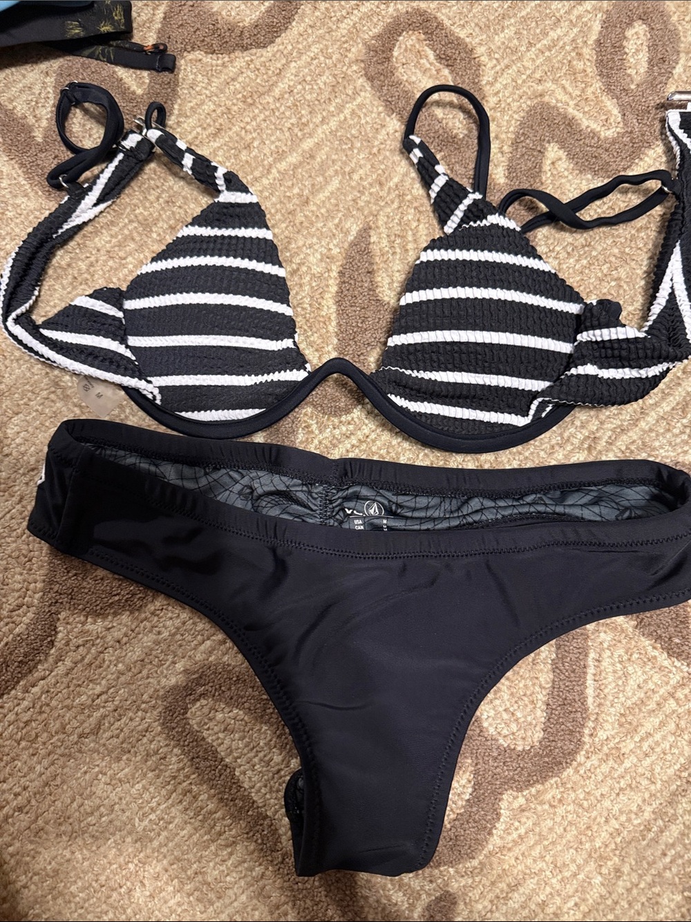 Volcom Black & White Striped Bikini Set